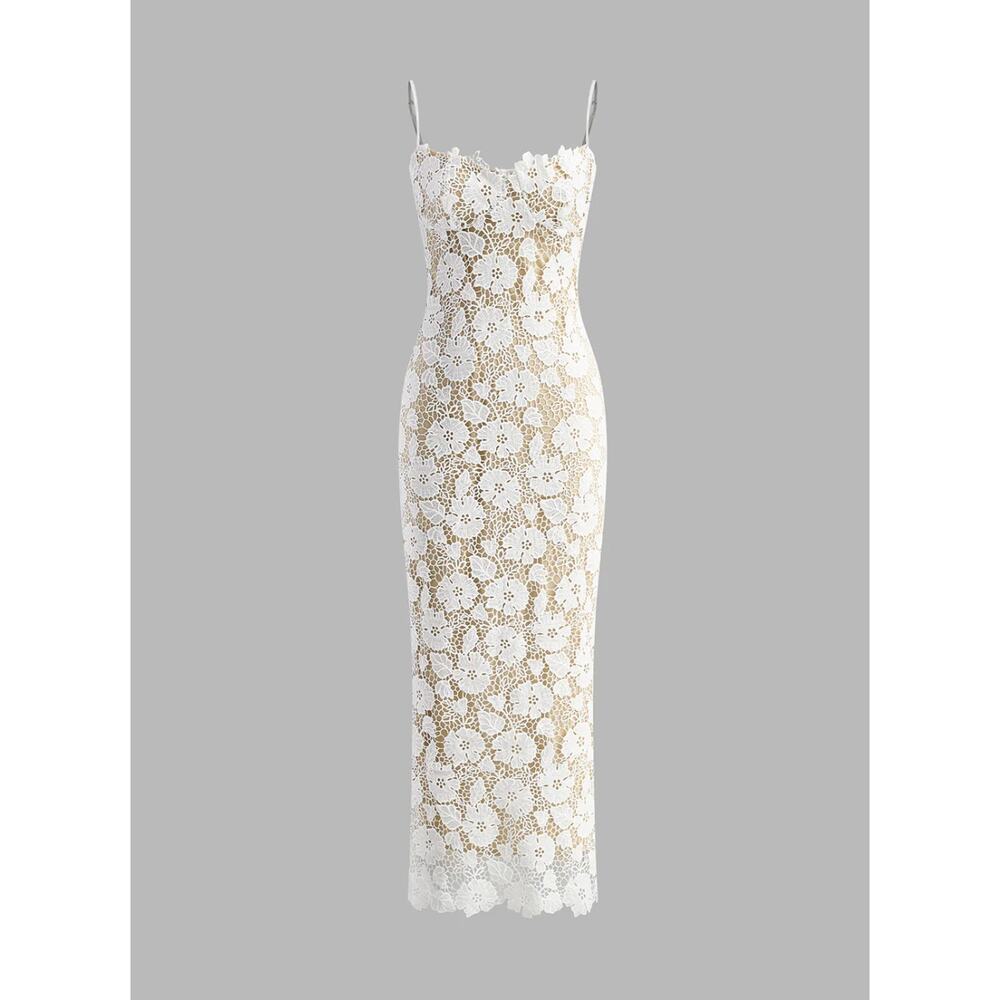Semi-Sheer Double Layer Lace Cami Dress